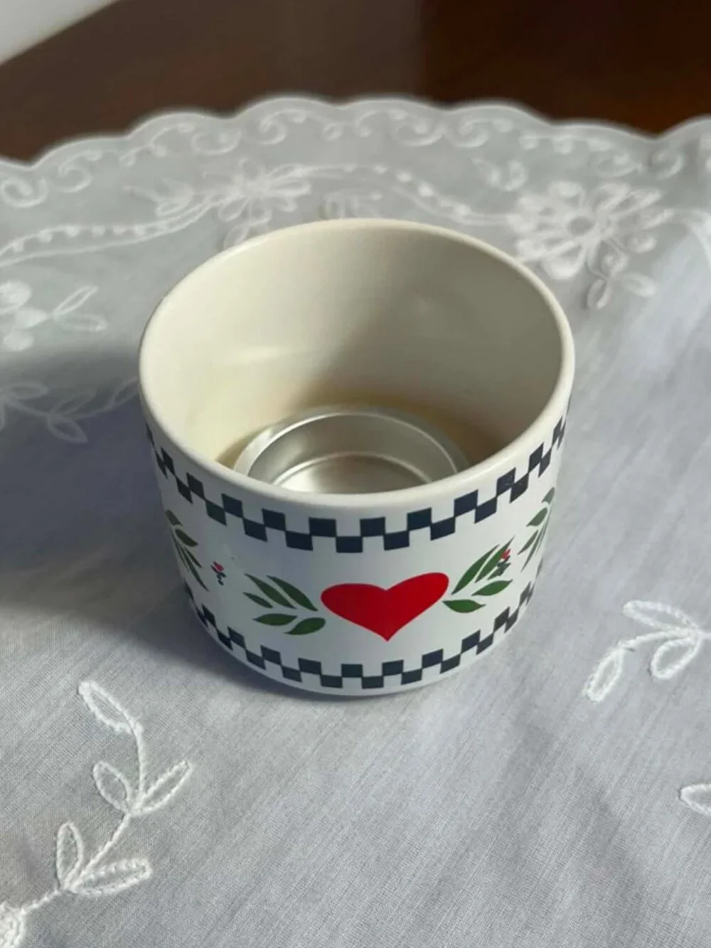 Vintage 80s Red Heart Ceramic Votive Candle Holder